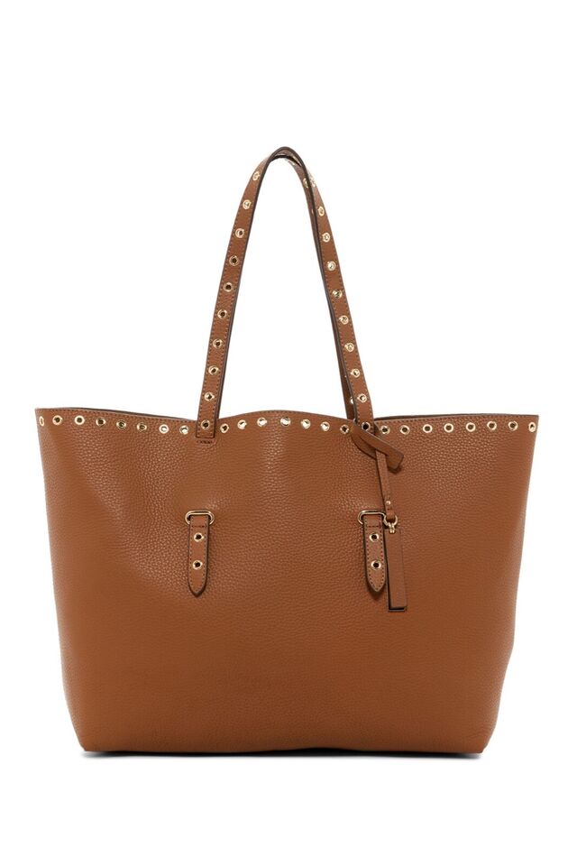 VINCE CAMUTO Areli Gold Tone Stud Trim Leather Dark Blue Tote Bag