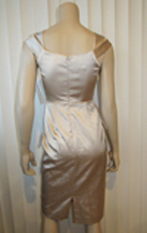 MAGGY LONDON Champagne Satin Sheath Cascade Night Out Dress