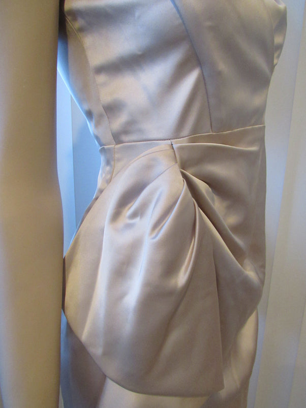MAGGY LONDON Champagne Satin Sheath Cascade Night Out Dress