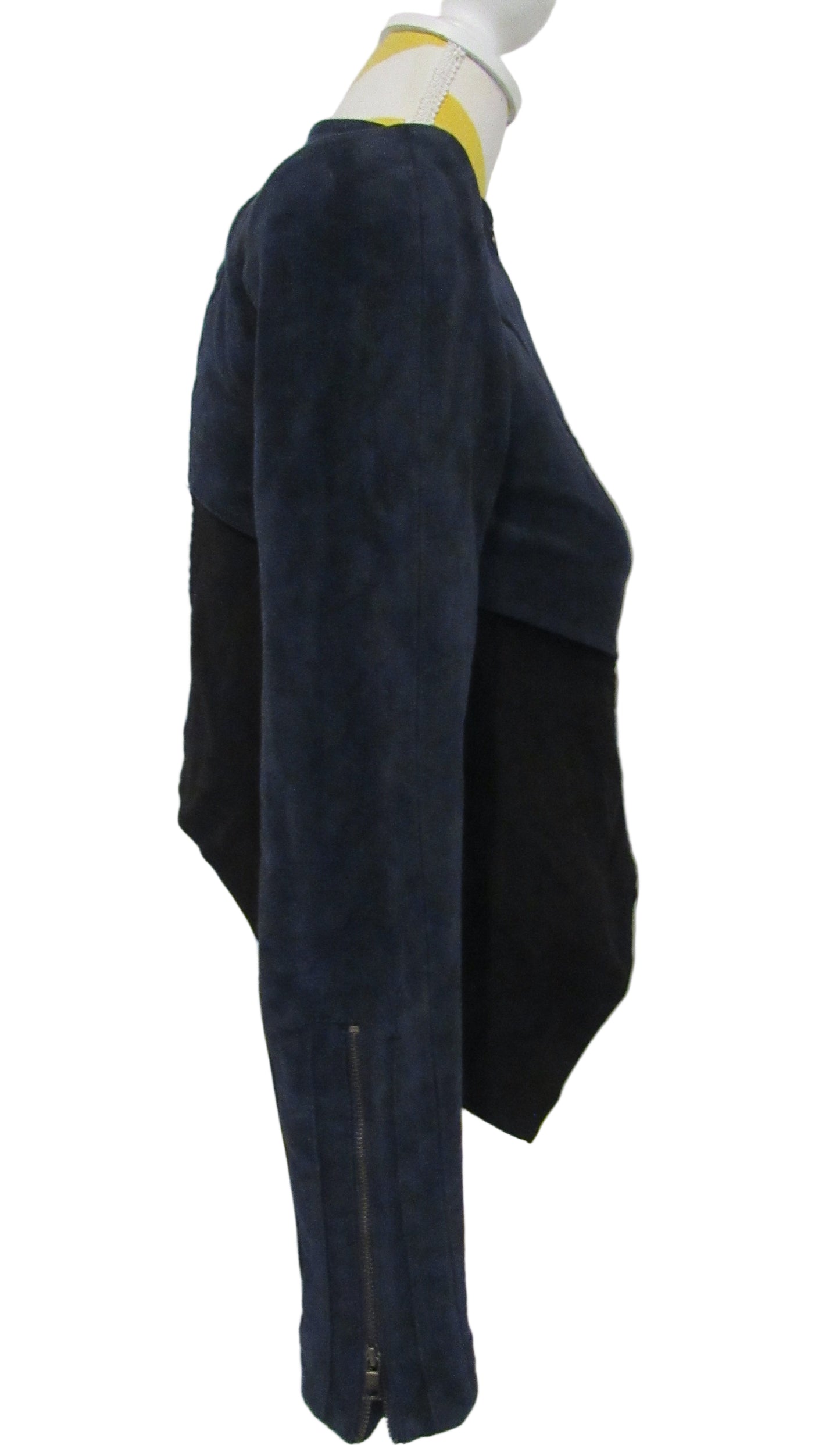 BCBGMAXAZRIA Suede Button Crew Neck Zip Cropped Jacket