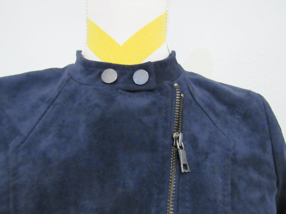 BCBGMAXAZRIA Suede Button Crew Neck Zip Cropped Jacket