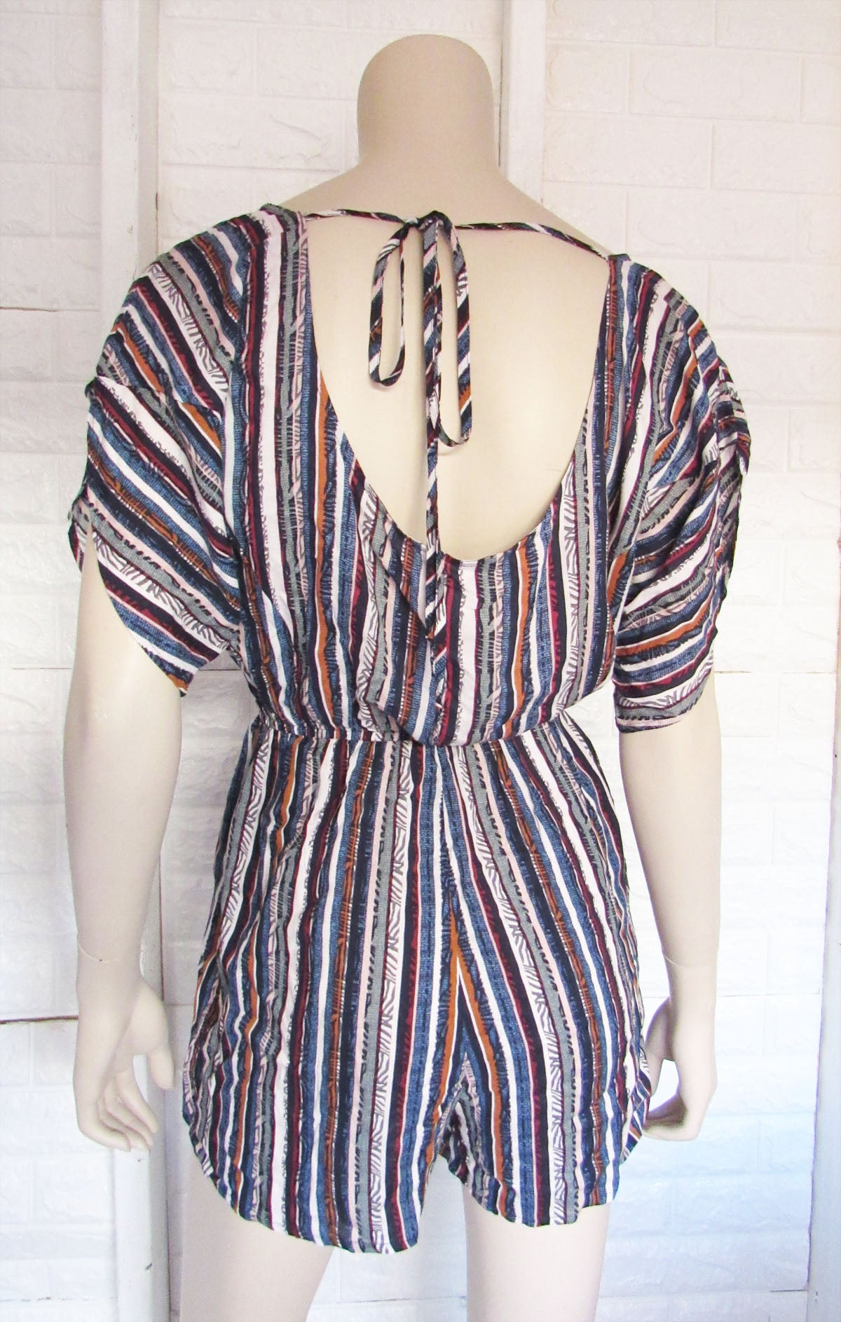BCBGeneration Striped Boat Neck Cut Back Romper