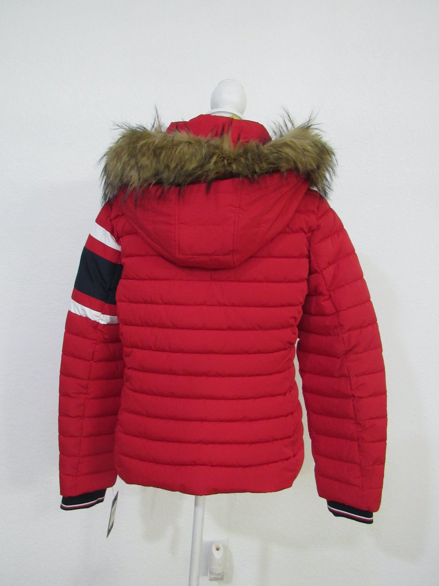 TOMMY HILFIGER Removable Faux Hoodie Puffy Ribbed Long Sleeve Zip Jacket Size M