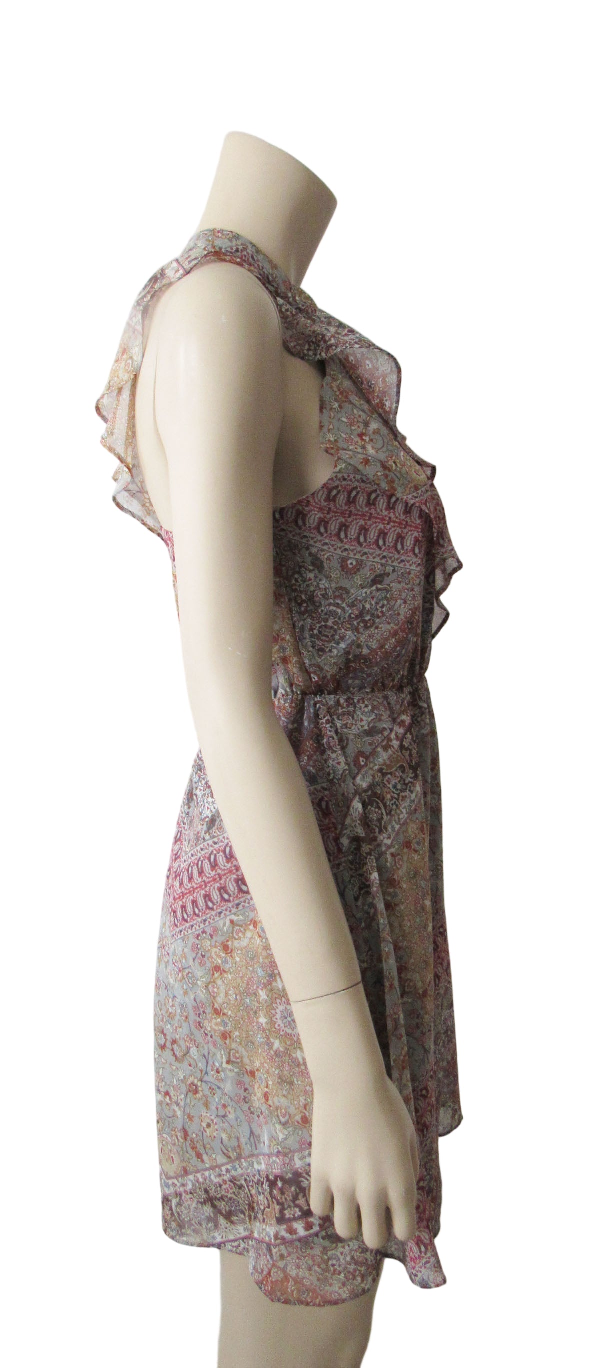 BCBGeneration Grey Multi Ruffle High Neck Night Out Dress Size S