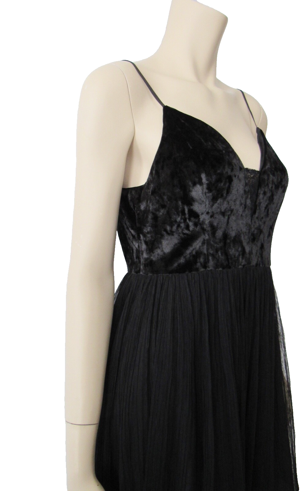 BCBGeneration Spaghetti Strap V Neck Velvet Sheer Cocktail Dress