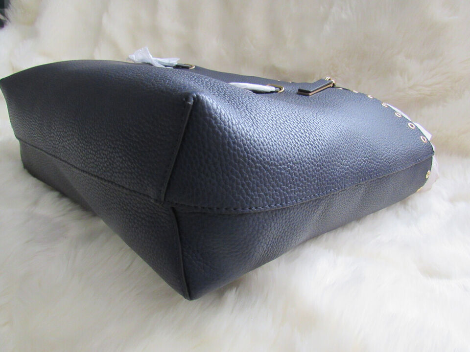 VINCE CAMUTO Areli Gold Tone Stud Trim Leather Dark Blue Tote Bag