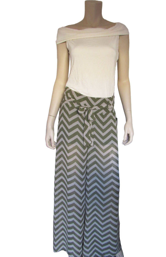 HEARTSOUL Elastic Bow Tie Waist Sheer Chevron Wide Leg Pants