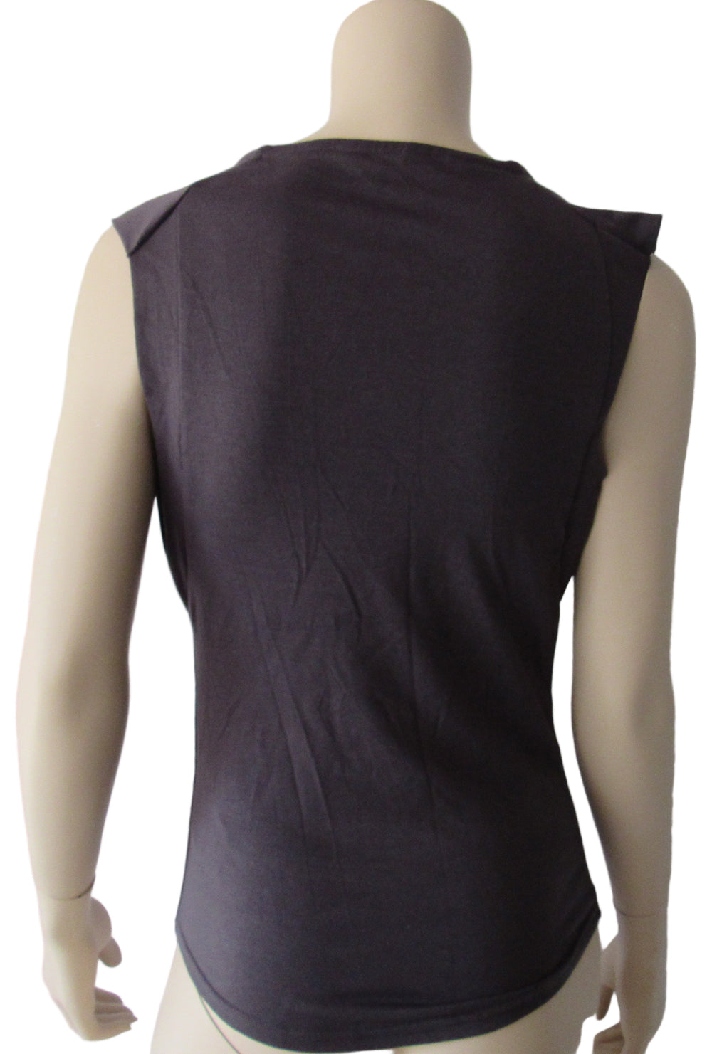 GUESS Draped Boat Neck Studs Sleeveless Dark Grey Blue Top Blouse