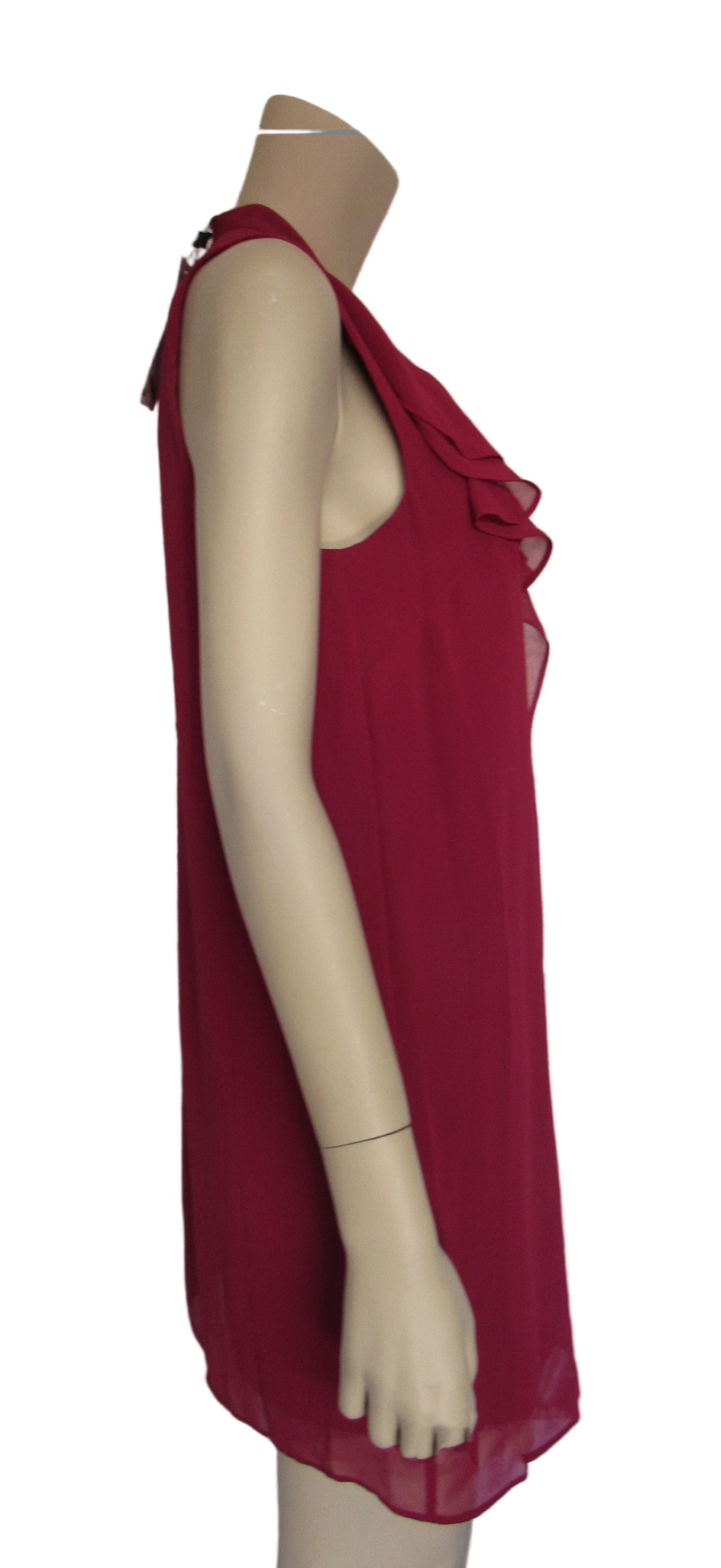 BCBGeneration Ruffle High V Neck A-Line Garnet Party Cocktail Dress