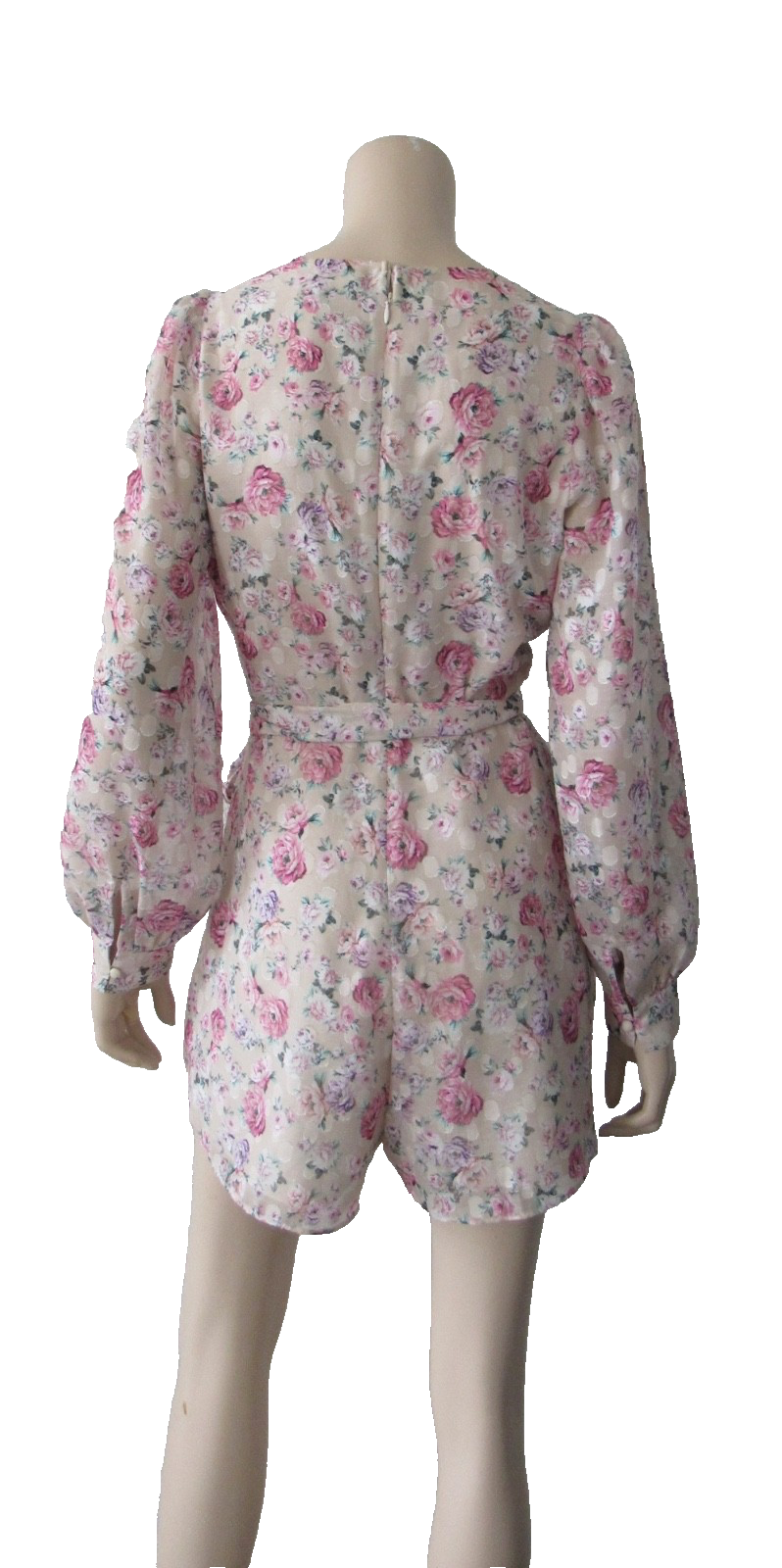 EXPRESS Floral V Neck Long Sleeve Tie-Belt Romper Party Dress