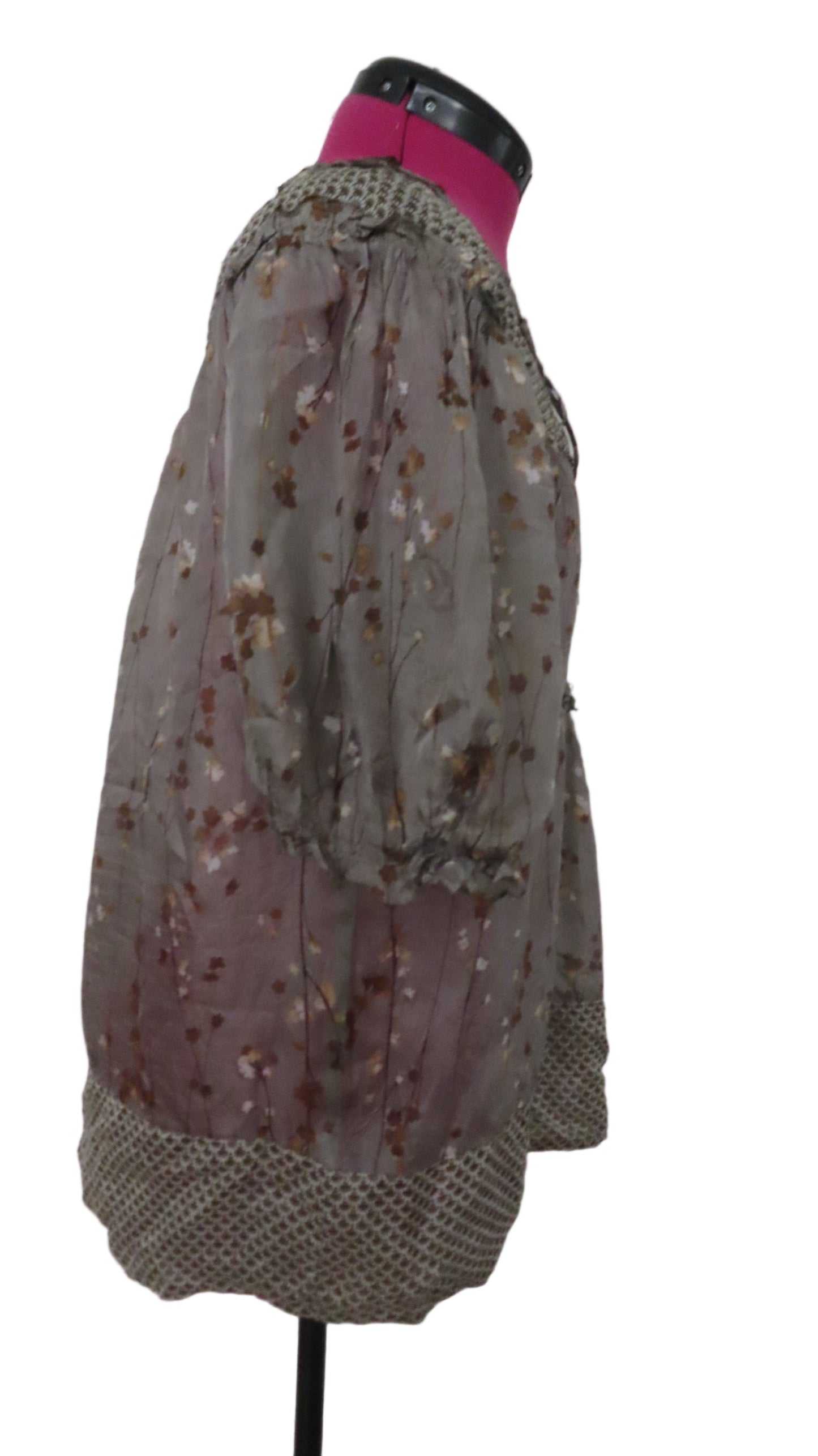 BCBGMAXZARIA Floral Puff Sleeve Ruffle Neckline Top Blouse