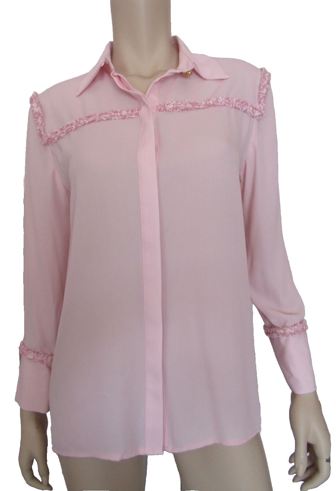 ZARA Long Sleeve Fringe Engrave Button Blouse Shirt Top