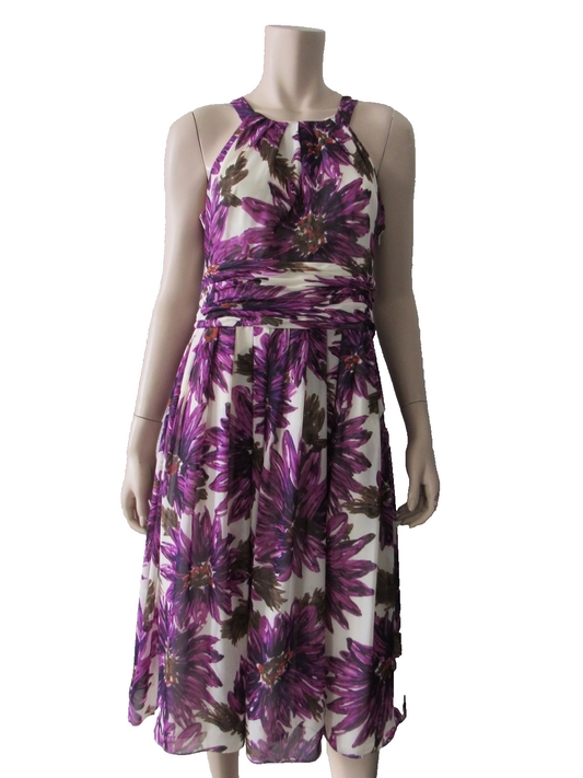 EVAN-PICONE Halter Floral Pleated Knee Length Party Dress Size 10