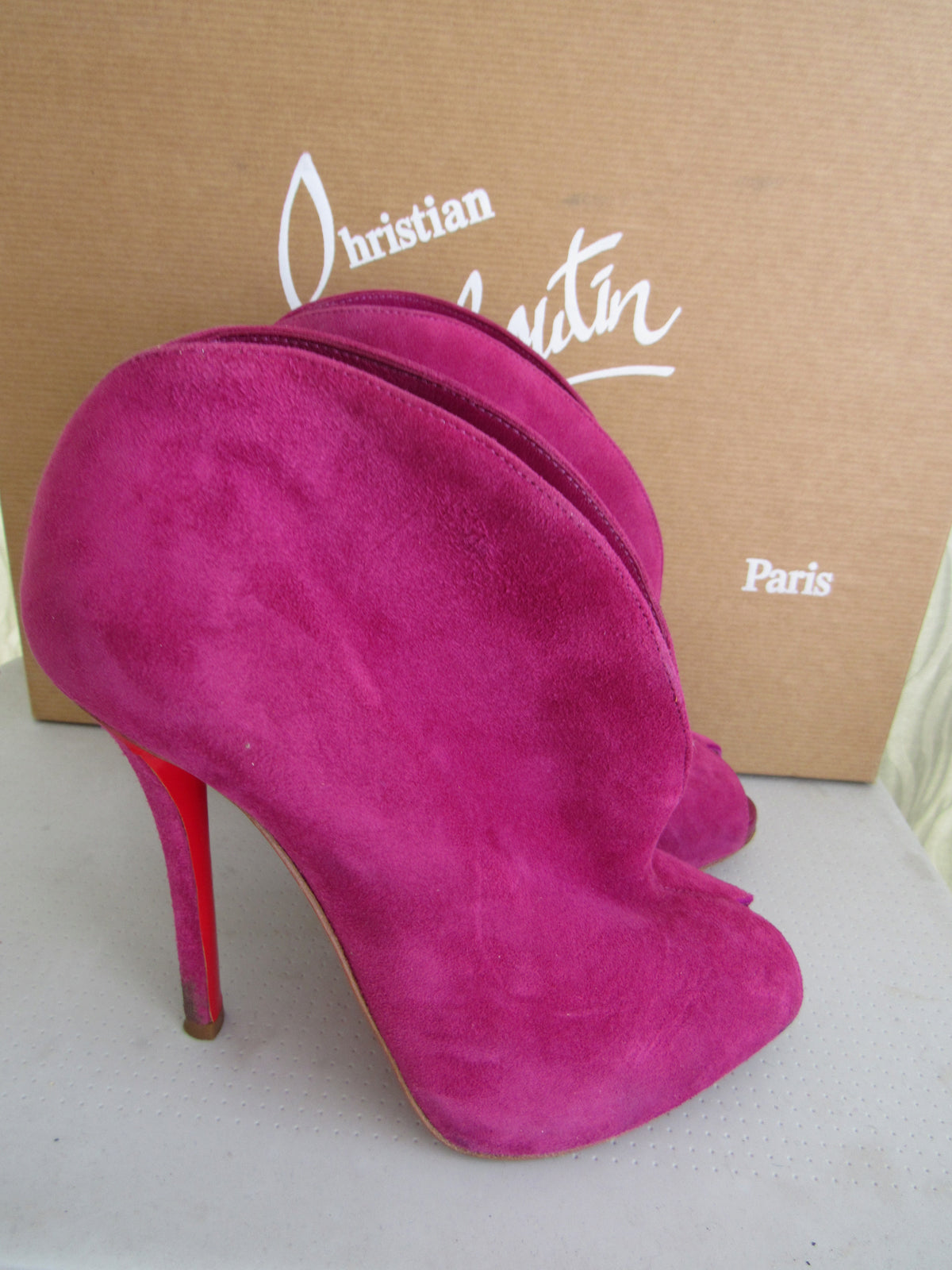 CHRISTIAN LOUBOUTIN Suede Open Toe Heels