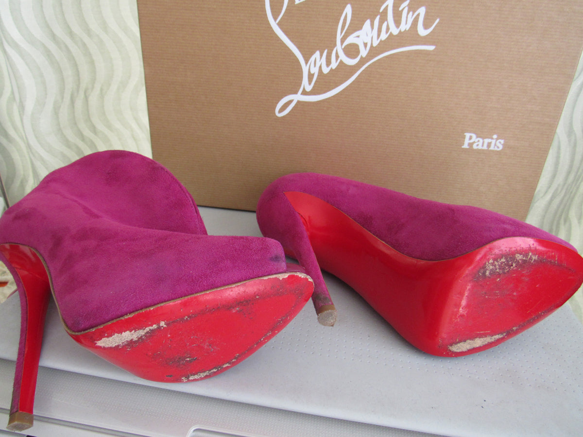 CHRISTIAN LOUBOUTIN Suede Open Toe Heels