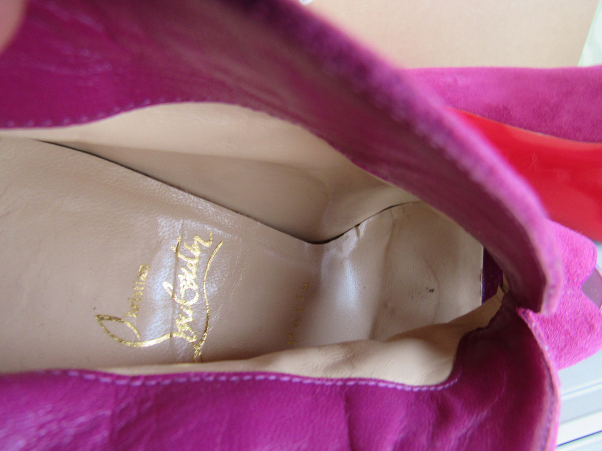 CHRISTIAN LOUBOUTIN Suede Open Toe Heels