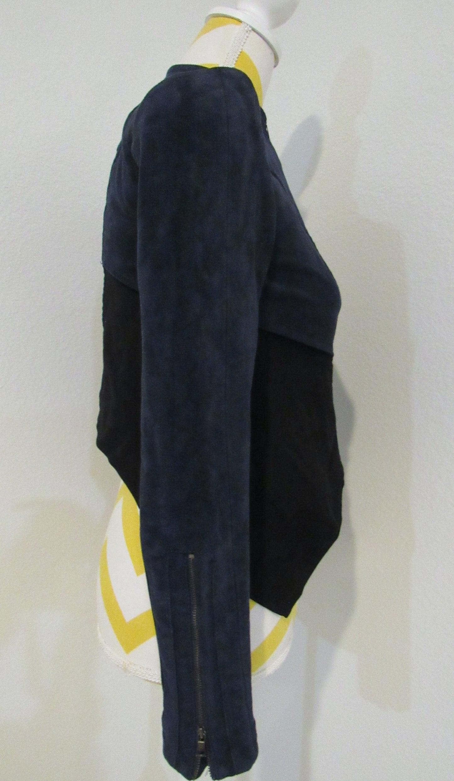 BCBGMAXAZRIA Suede Button Crew Neck Zip Cropped Jacket