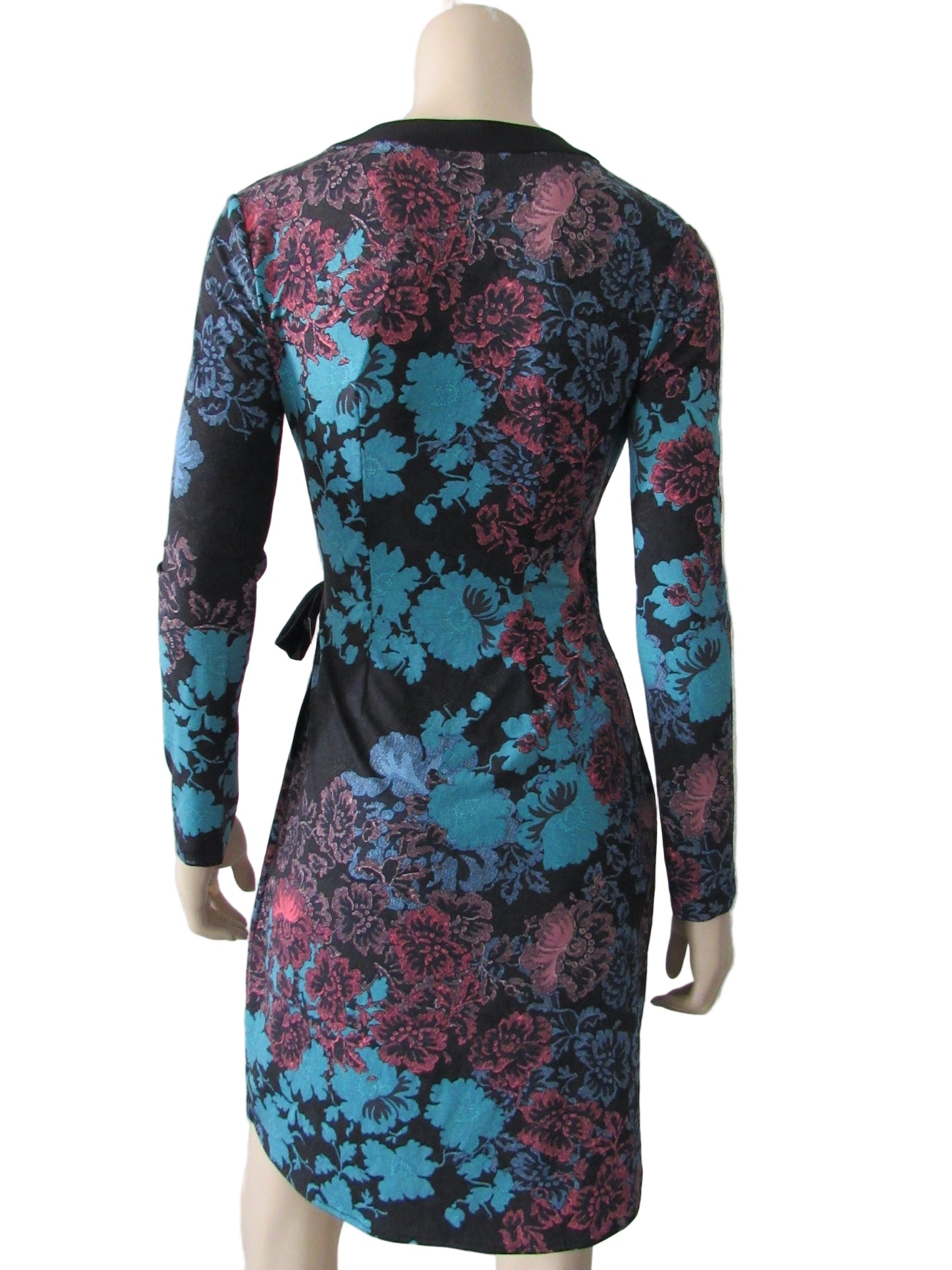 BCBGMAXAZRIA V Neck Long Sleeve Floral Wrap Party Dress