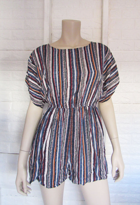 BCBGeneration Striped Boat Neck Cut Back Romper