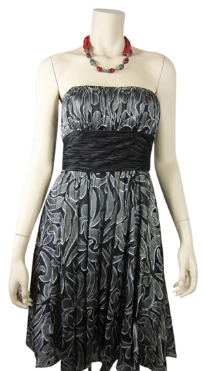BCBG Maxazria Silk Sheer Grey Glitter Paisleys Novelty Dress Size 2