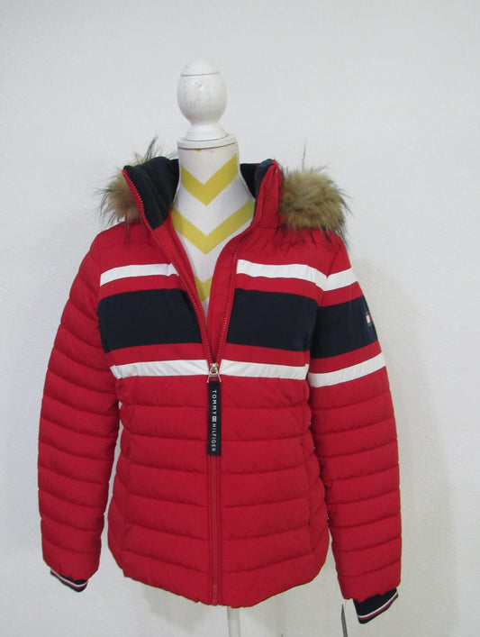 TOMMY HILFIGER Removable Faux Hoodie Puffy Ribbed Long Sleeve Zip Jacket Size M