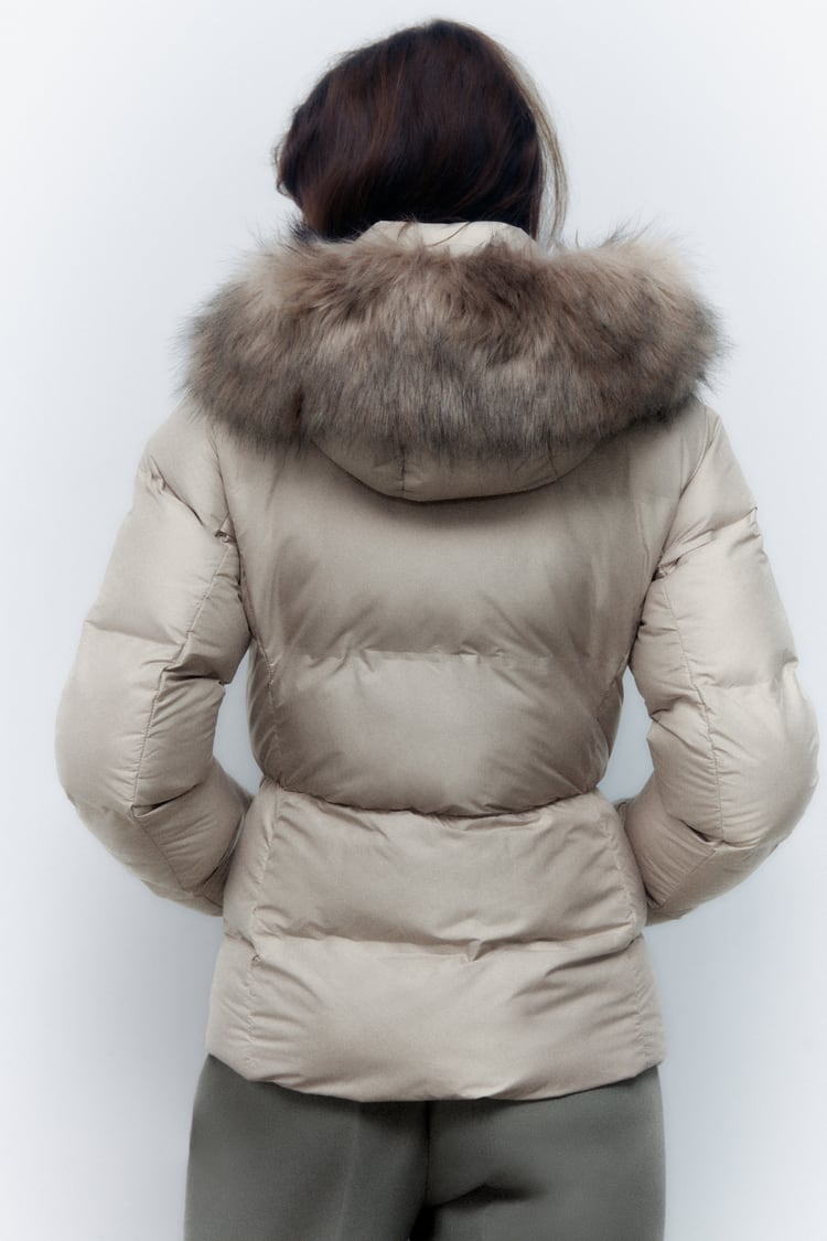 ZARA Puffy Removable Furry Hooded Zip Closure Women's Jacket