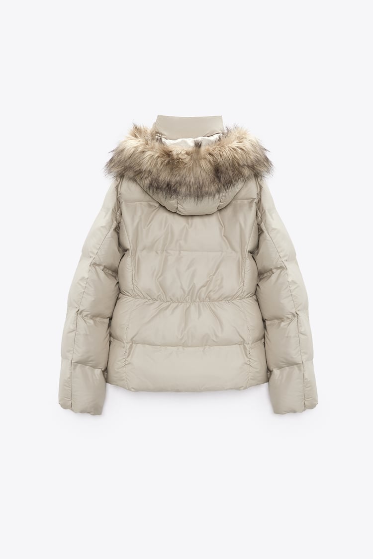 ZARA Puffy Removable Furry Hooded Zip Closure Women's Jacket