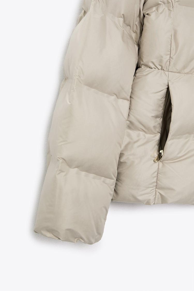 ZARA Puffy Removable Furry Hooded Zip Closure Women's Jacket