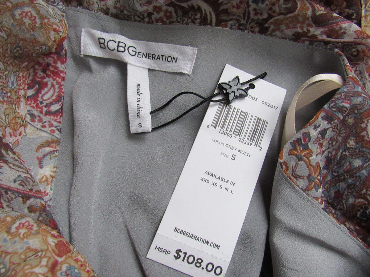 BCBGeneration Grey Multi Ruffle High Neck Night Out Dress Size S