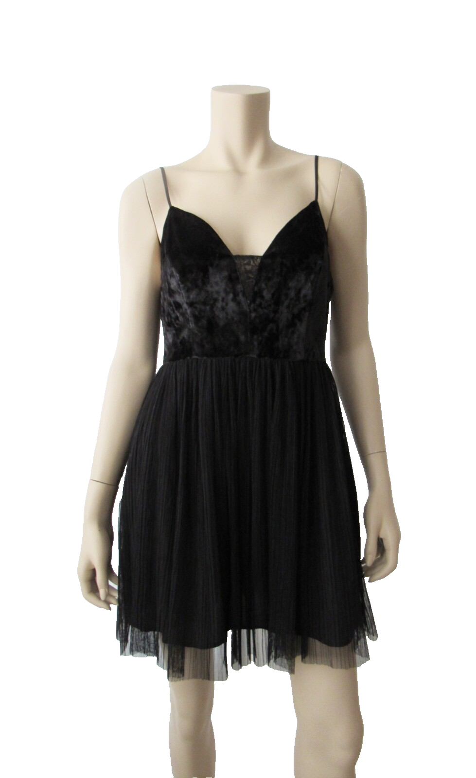 BCBGeneration Spaghetti Strap V Neck Velvet Sheer Cocktail Dress