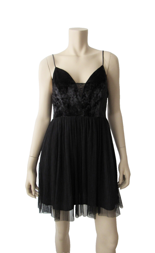 BCBGeneration Spaghetti Strap V Neck Velvet Sheer Cocktail Dress