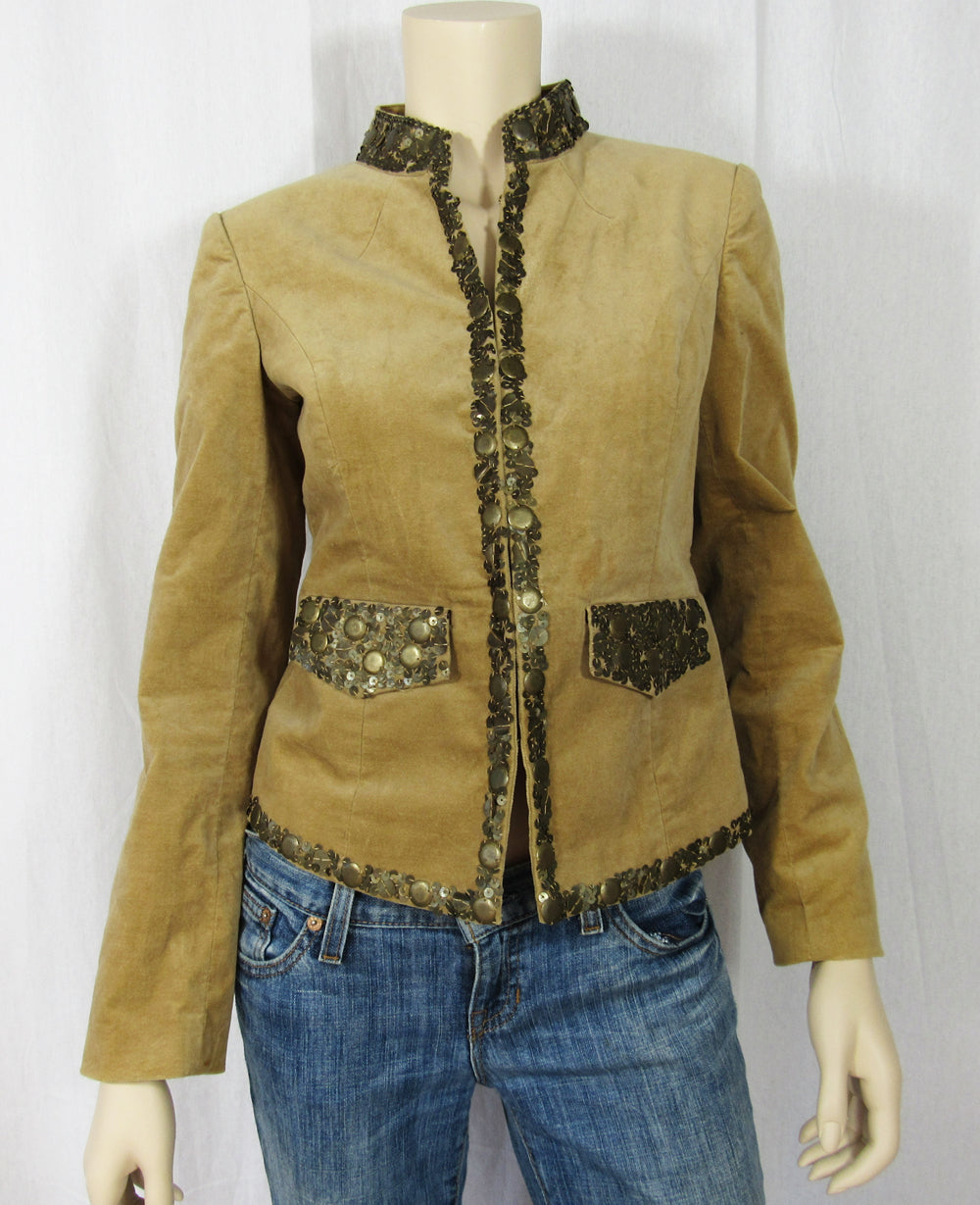 MICHAEL KORS Sequin Madarin Collar Night Out Crop Women's Jacket