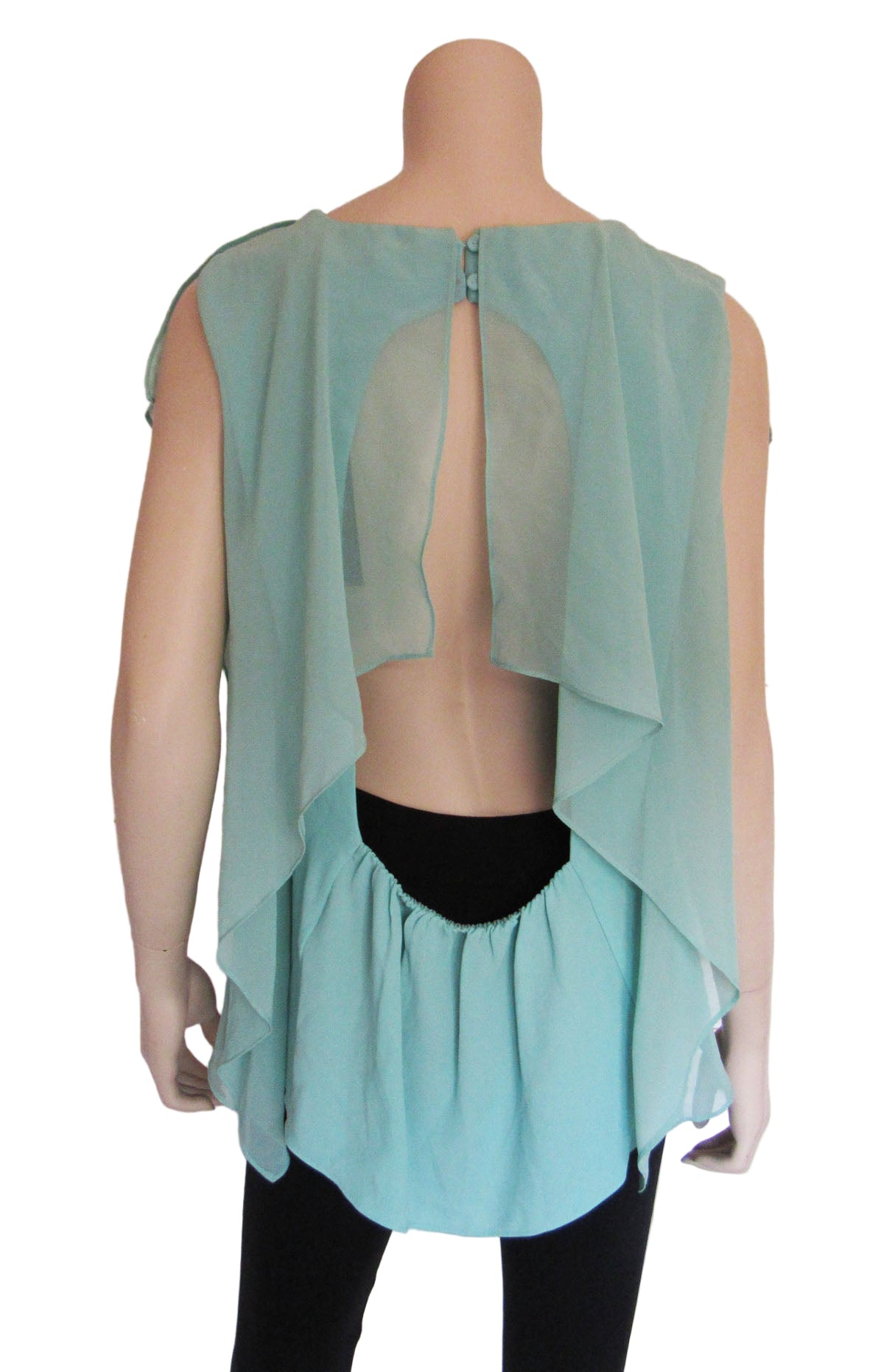 BCBGMAXAZRIA Ruffle Back Cut Out Sleeveless Party Cocktail Top Blouse