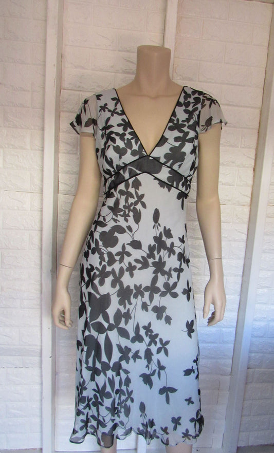 BCBGMAXZARIA V Neck Floral Silky Midi Dress