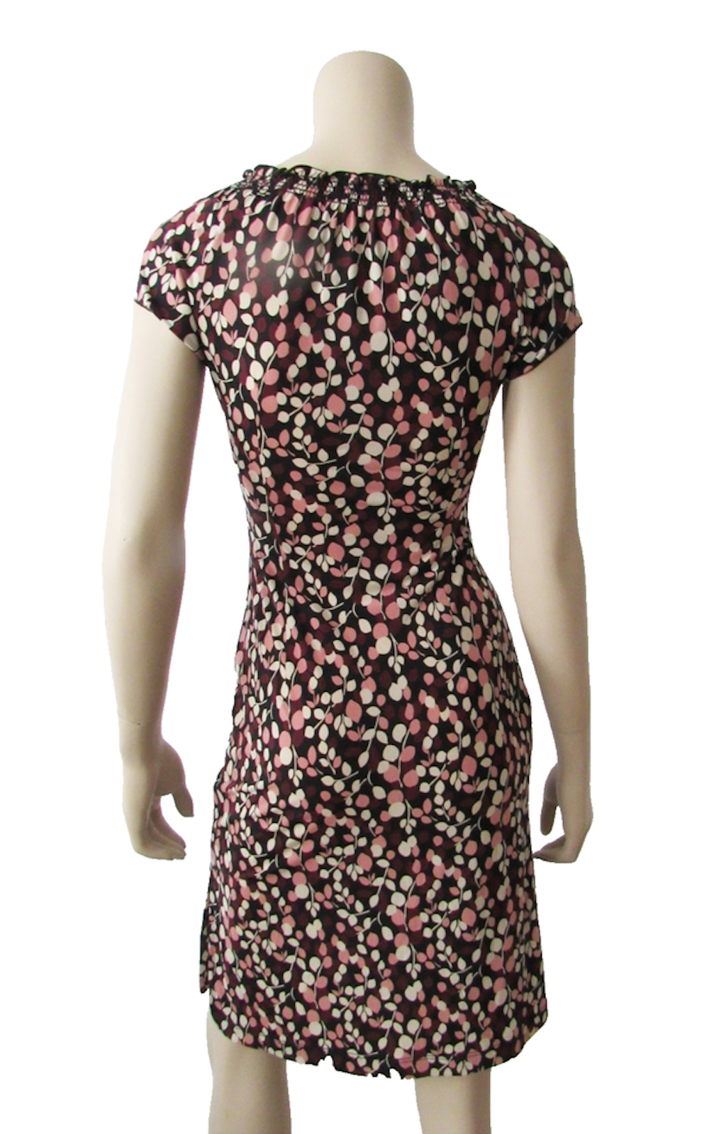 BCBGMAXAZRIA Ruffle V Neck Autumn Bloom Cap Sleeve Knee Length Dress