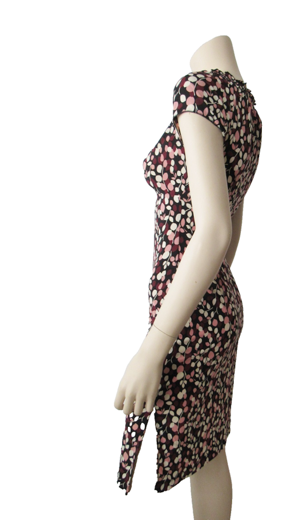 BCBGMAXAZRIA Ruffle V Neck Autumn Bloom Cap Sleeve Knee Length Dress
